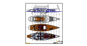 General arrangement drawing of interior and deck area for 140 ft fast cruising yacht.
